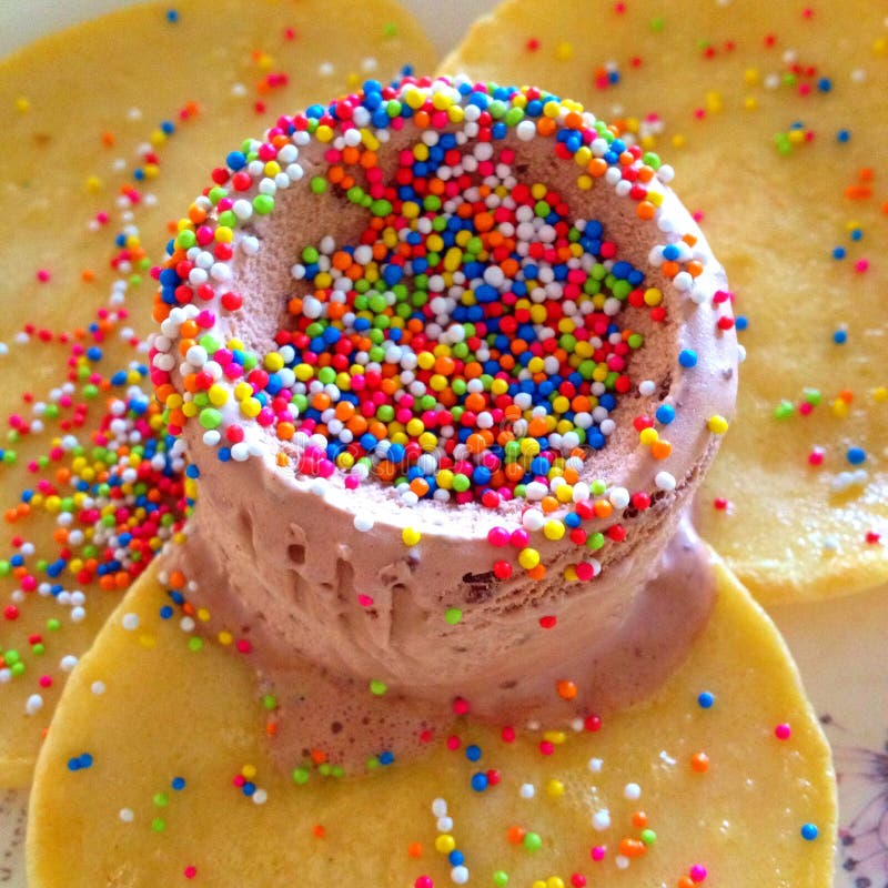 Three Scoops of Ice Cream Poured with Chocolate Syrup Stock Photo Image of chocolate