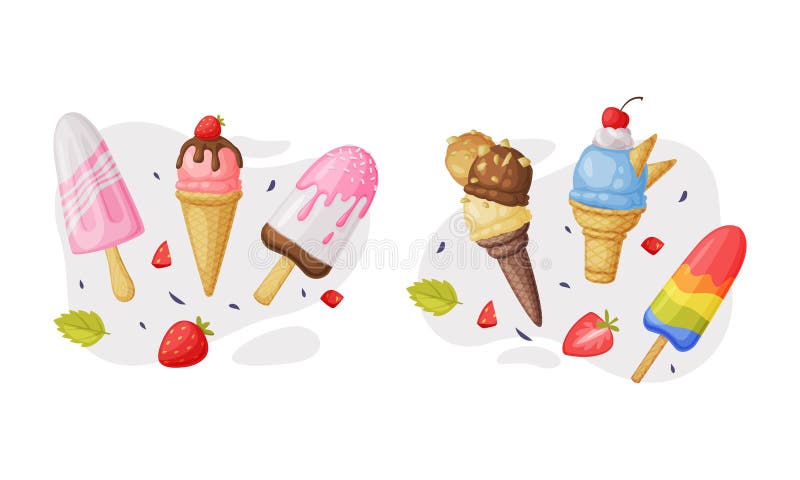 Icecream как сладкий замороженный десерт питания и снек вектор состава бесплатная иллюстрация