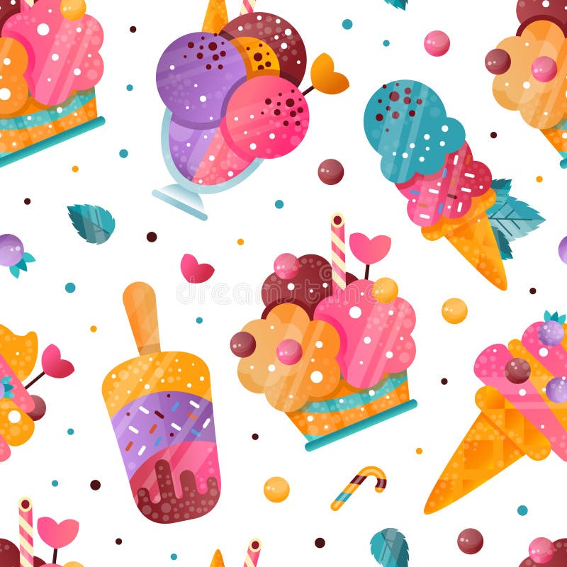 Icecream с замороженным кондитерством и сладким векторным шаблоном иллюстрация вектора