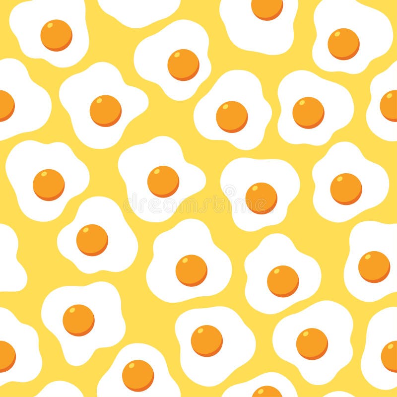 Fried Eggs Seamless Pattern Wallpaper on Yellow Background, Simple Flat