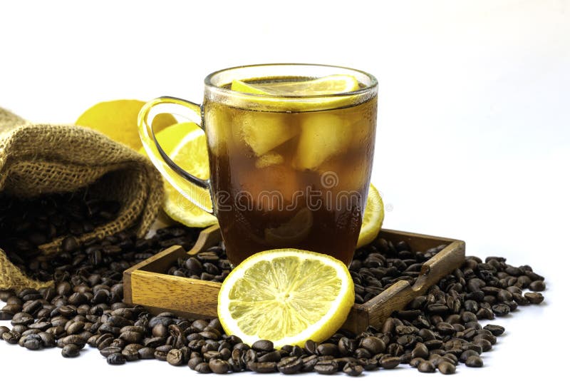 Iced black coffee lemon stock image. Image of fruit 231626927