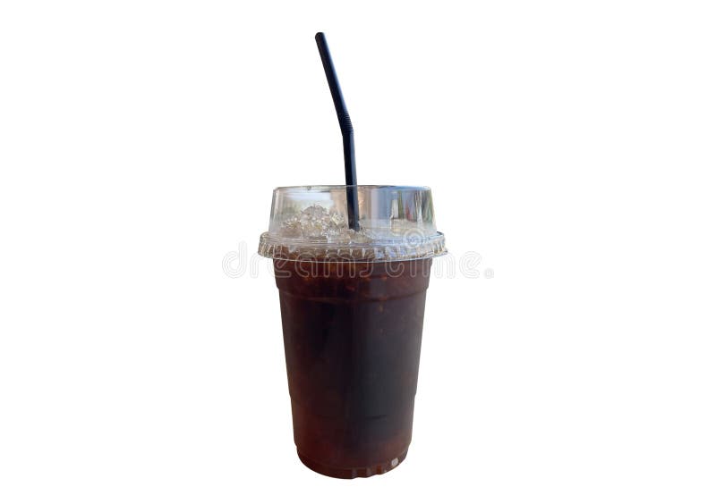 Iced black coffee in plastic glass isolate on white background. americano with iced. royalty free stock image