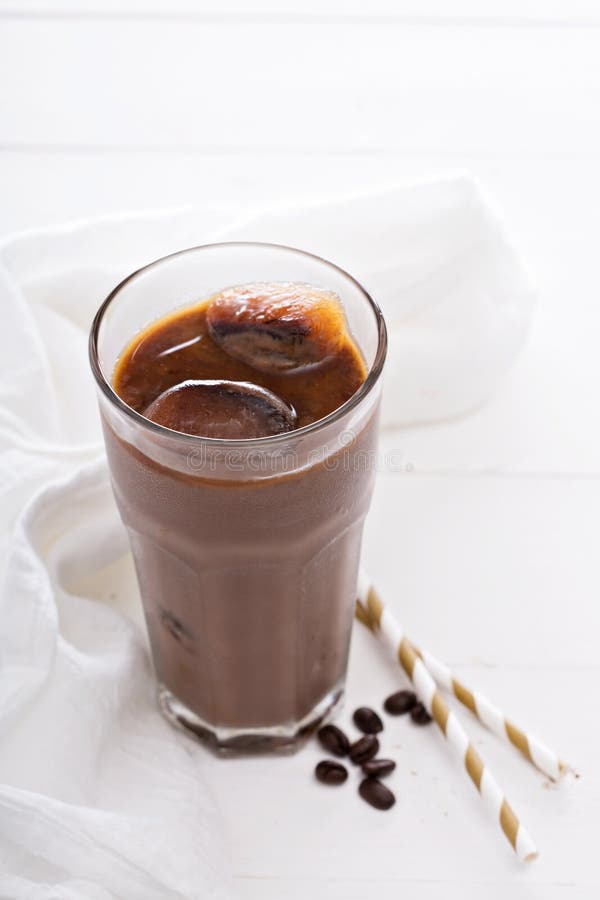 Iced Coffee with Chocolate Almond Milk Stock Photo Image of glass