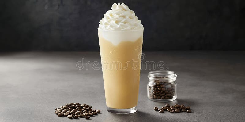 Iced Coffee Drink with Whipped Cream Refreshing Beverage Tall Glass Cold Coffee Coffee Beans Delicious Dessert royalty free stock images