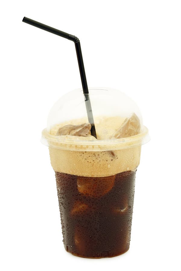 Iced coffee to go. Frozen coffee ice cubes in a vacuum flask poured with  milk. Thermos lid near the bottle. White background. Isolated, copy space  Stock Photo - Alamy