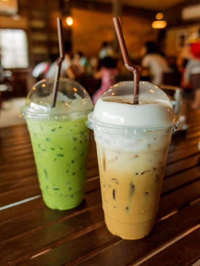 Iced Coffee and Iced Green Tea Latte Stock Image Image of espresso, background 55604011