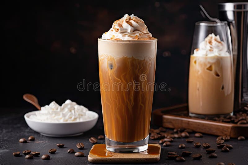 Iced Coffee Latte with Extra Shot of Espresso, Topped with Whipped