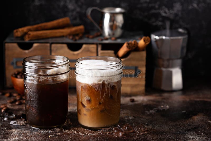 Iced coffee in mason jars stock image. Image of dark 135798267