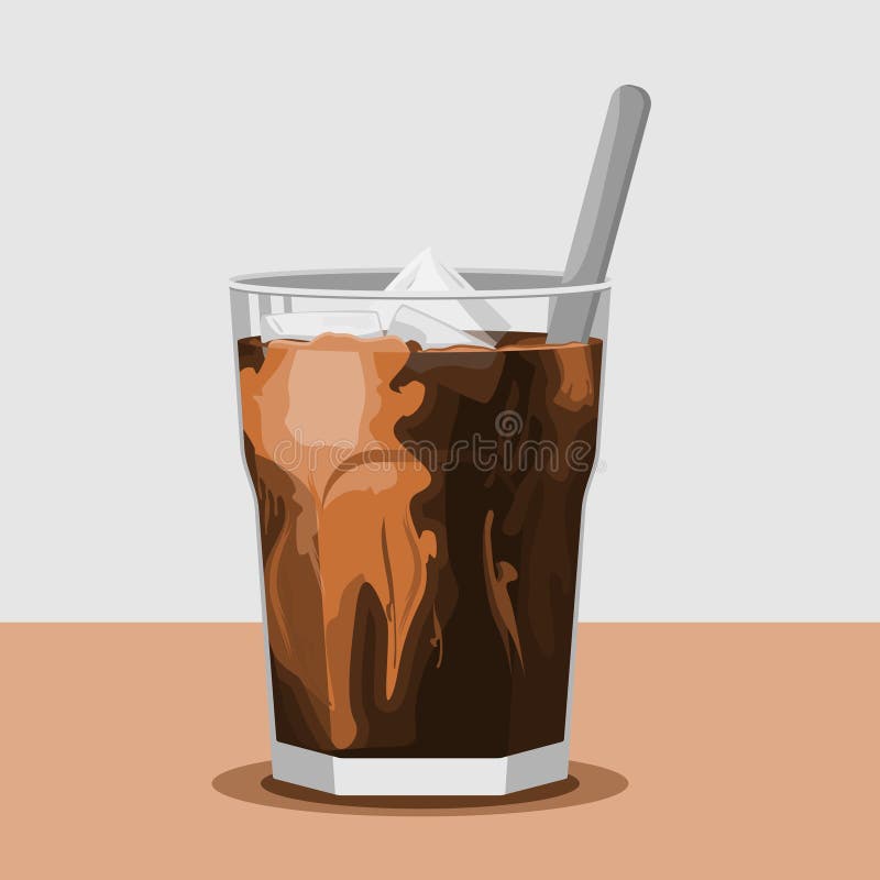 Editable vector of iced coffee milk with spoon on table illustration. Can be used as illustration element of cafe related design projects. Editable vector of iced coffee milk with spoon on table illustration. Can be used as illustration element of cafe related design projects.