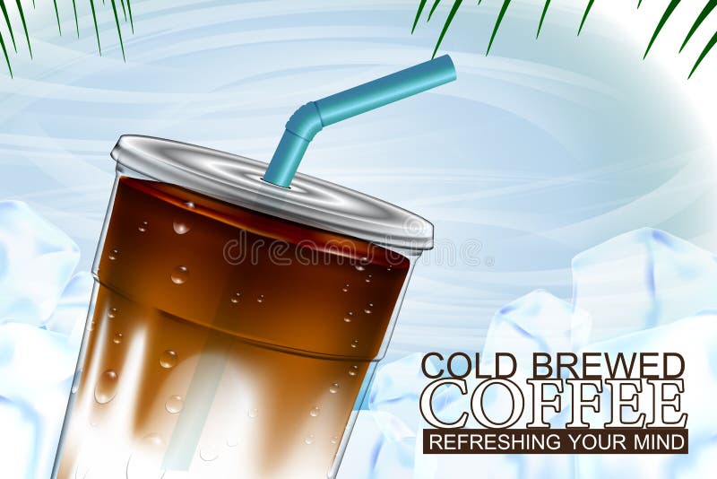 Iced coffee takeaway cup with blue ice background