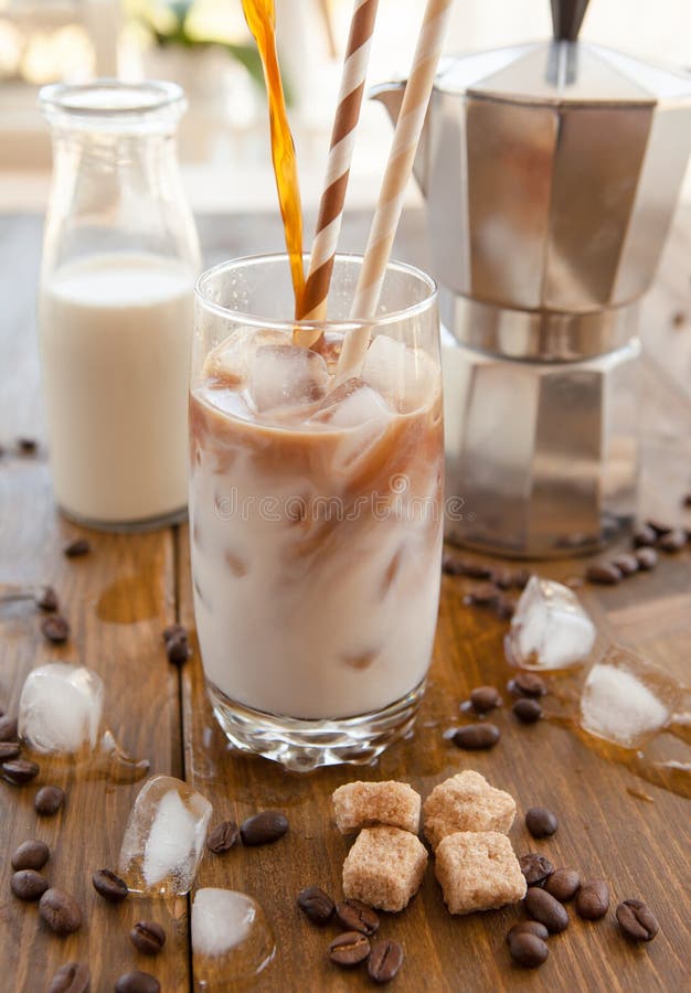 Iced coffee in tall glass stock image. Image of dark 52839759