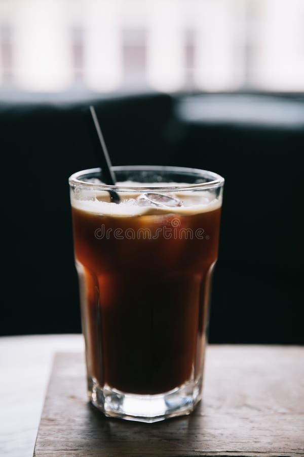 Iced Coffee in a Tall Glass at Coffee Shop Stock Photo Image of