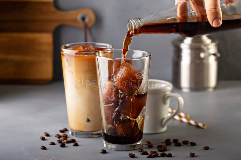 Iced Coffee in Tall Glasses Stock Photo Image of milk, coffe 129234036