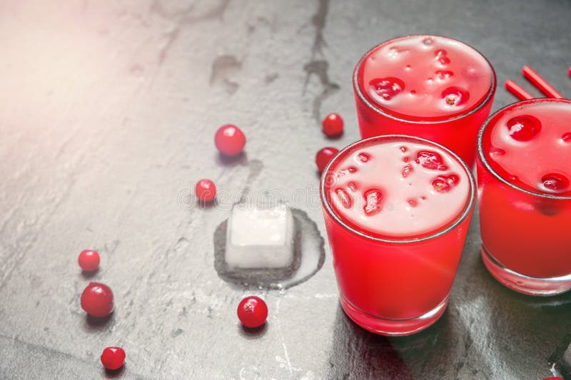 Iced Cranberry Cocktail with Vodka. Alcohol Shot Drink Stock Photo
