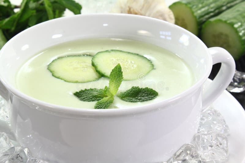 Iced cucumber soup with garlic