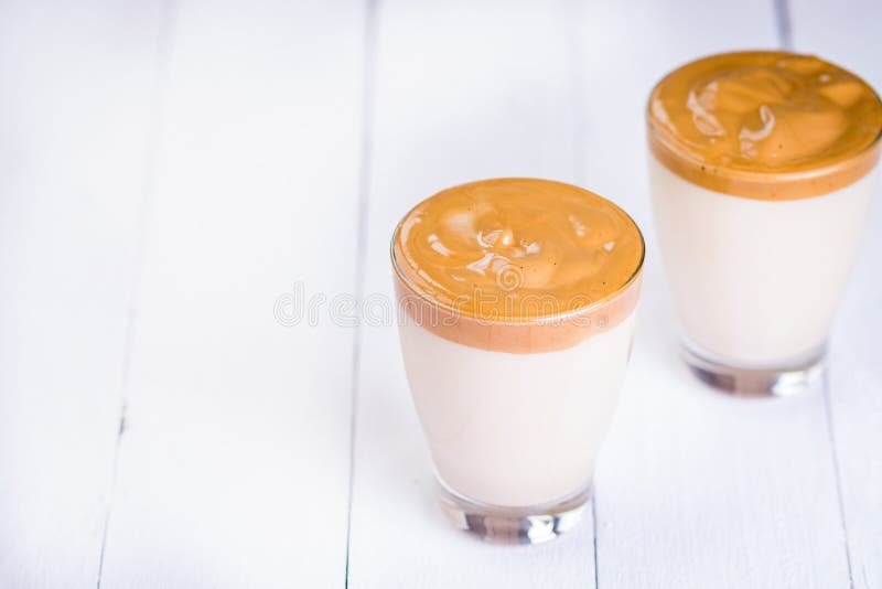 Dalgona Coffee, Frothy Coffee with Milk Stock Image Image of brown, cube 180191237