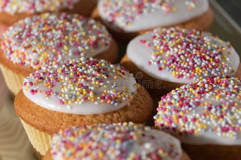 Iced Fairy Cakes viewed from the side