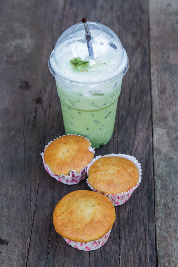 Iced Green Tea and Banana Cake Stock Photo Image of cool, natural