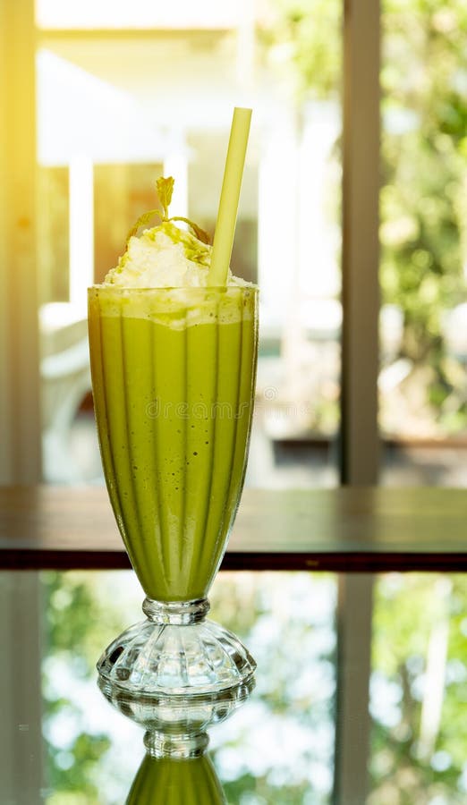 Iced Matcha Green Tea Latte in Take Away Cup Stock Image Image of