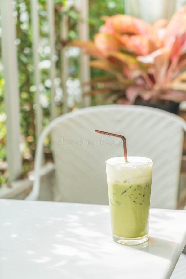 Iced green tea with milk stock image. Image of milk 111689973
