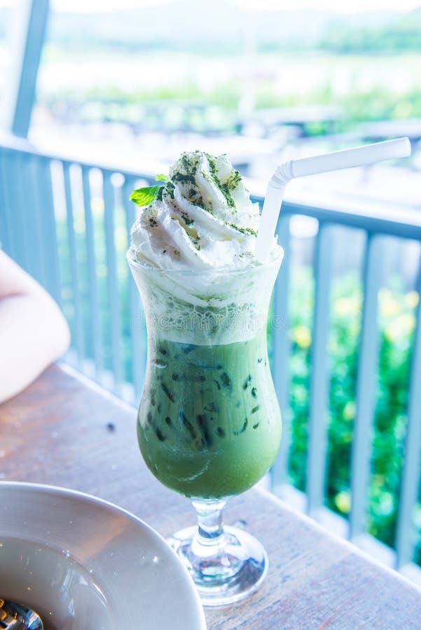 Iced Green Tea with Whipped Cream Stock Photo Image of frozen, latte 173664594