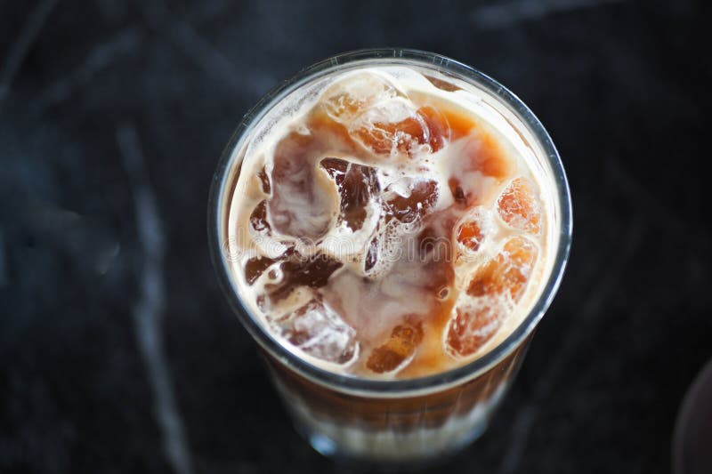 Iced late in a transparent glass on cafe table stock photo