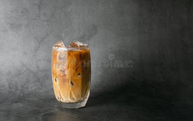 Iced Latte Takeaway Cup Wooden Plank Grey Brick Wall Background