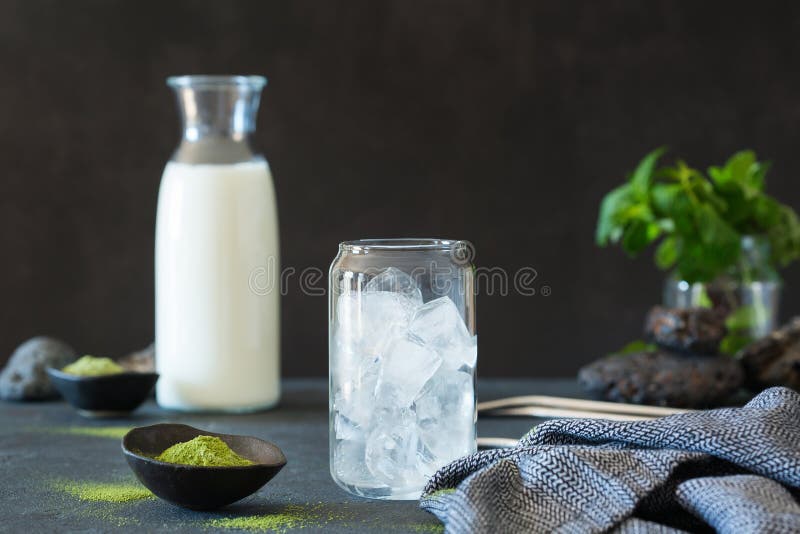 Iced Matcha Green Tea Latte, DIY, Step 1 of 3 Stock Photo Image of