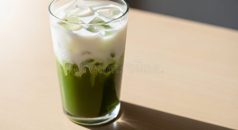 Iced Matcha Latte Uma Bebida Refrescante com Chá Verde ilustração stock