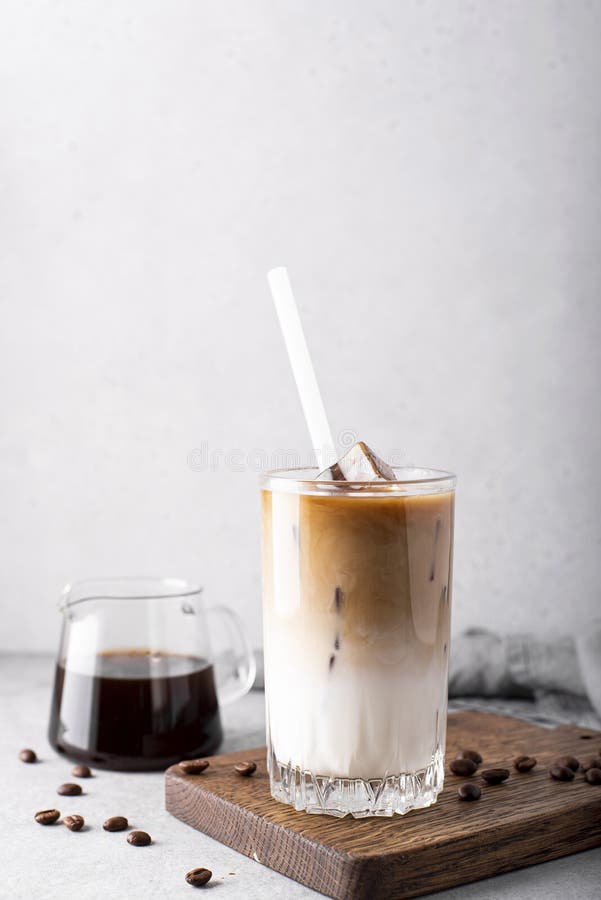 Iced Milk Coffee with Ice Cubes in Tall Glasses Stock Photo Image of