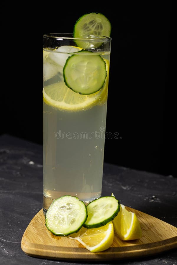 Iced Tea with Lemon and Mint on Black Background Stock Image Image of