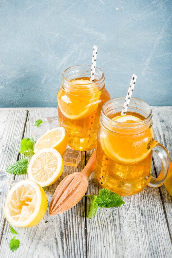 Iced Tea with Lemon and Mint Stock Photo Image of liquid, garnish