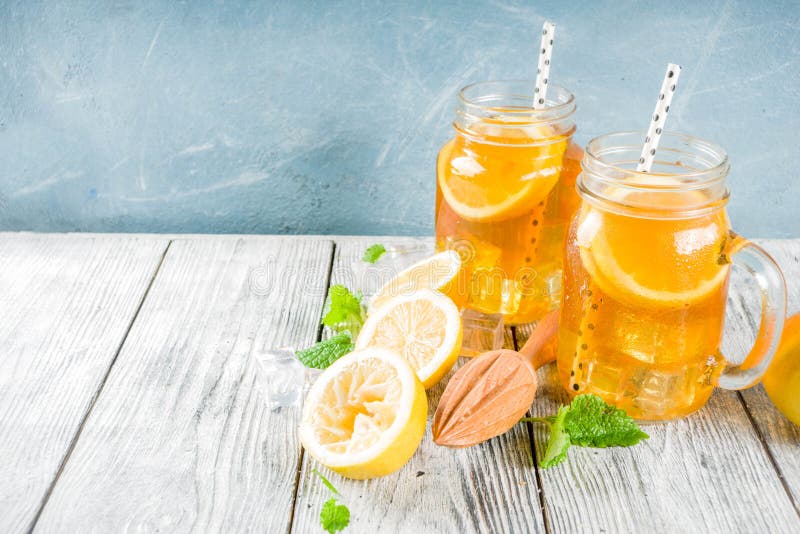 Iced Tea with Lemon and Mint Stock Photo Image of mint, glass 147910256