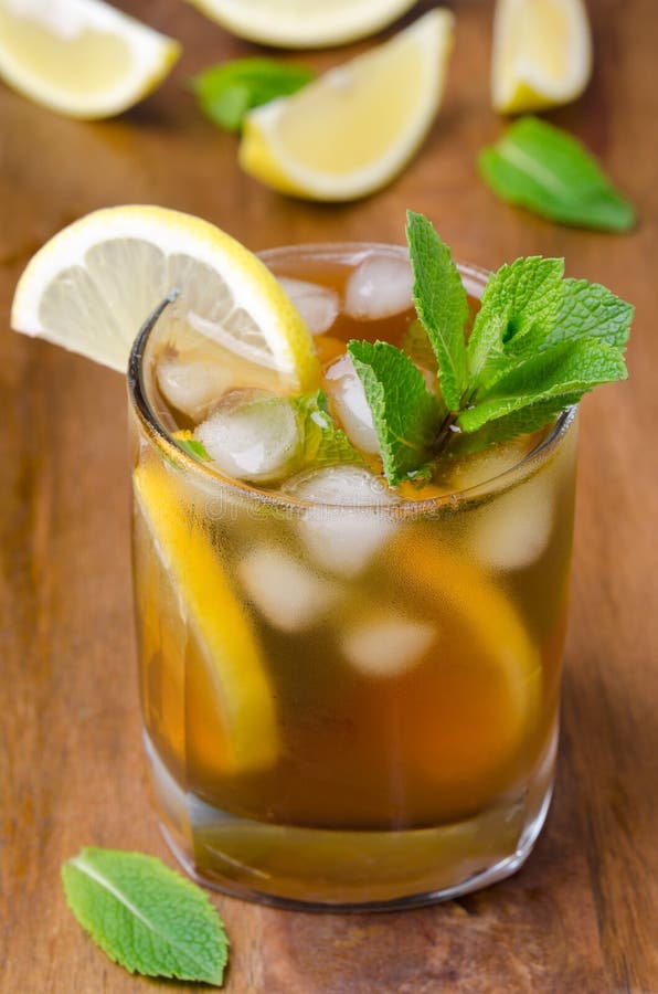 Iced lemon mint tea pitcher, paths Stock Photo by maxsol7