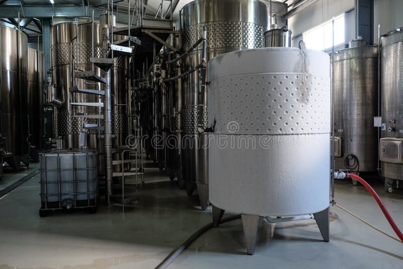 Wine Fermentation in Big Vats Stock Photo Image of tanks, metal 26843822