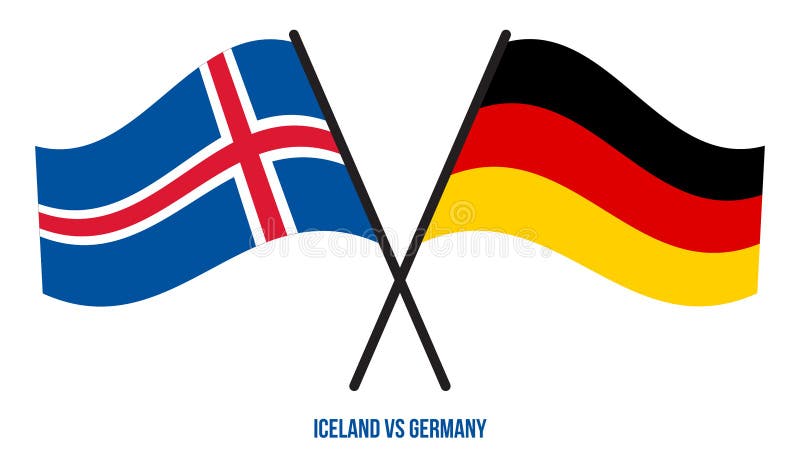 Iceland and Germany Flags Crossed And Waving Flat Style. Official Proportion. Correct Colors royalty free illustration Iceland and Germany Flags Crossed And Waving Flat Style. Official Proportion. Correct Colors royalty free illustration