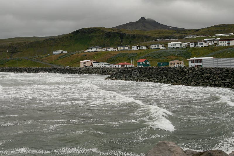 Iceland, 2008, June, Town on a Beach in Windy Overcast Weather in