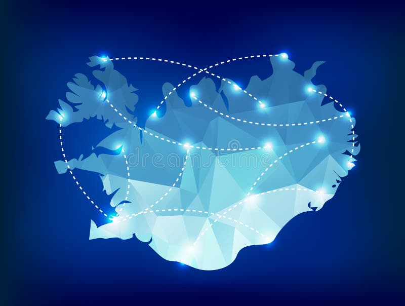 Iceland country map polygonal with spot lights places sample. Iceland country map polygonal with spot lights places sample