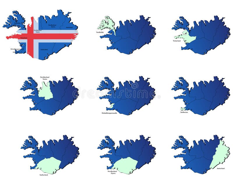 Iceland Provinces Maps Stock Illustrations 2 Iceland Provinces Maps