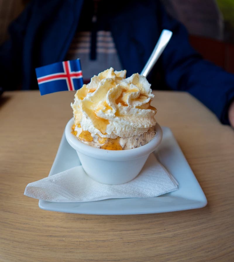 Icelandic Rye Bread Ice Cream with Iceland`s Flag Stock Image Image of iceland, cuisine 186644871