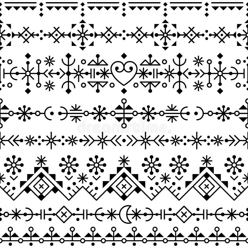 Icelandic Style Tribal Line Art Vector Seamless Vertical Patten with ...