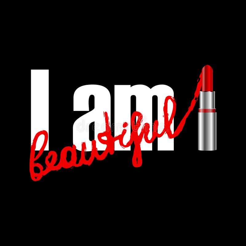 Ich bin Schönheits-T-Shirt Modedruck mit rotem Lippenstift vektor abbildung Ich bin Schönheits-T-Shirt Modedruck mit rotem Lippenstift vektor abbildung