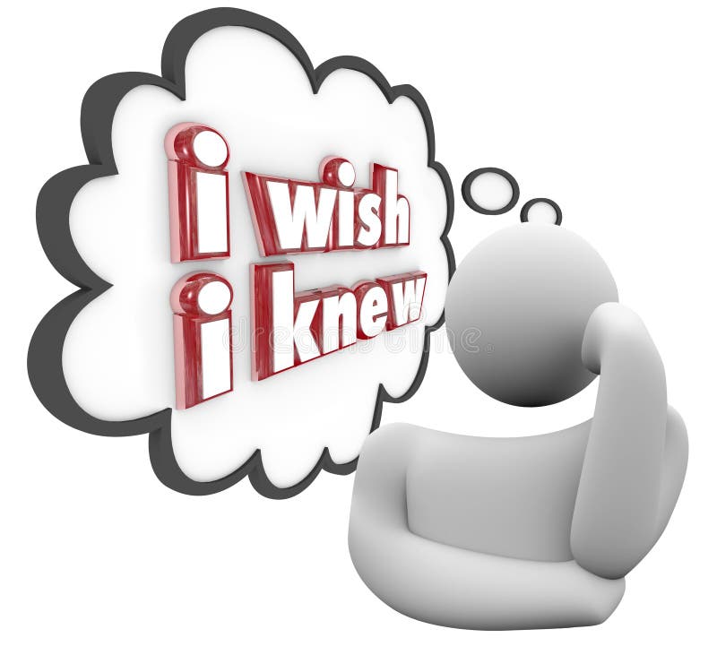 Ich wünsche, dass ich Person Thinking Thought Cloud Wondering-Frage K kannte lizenzfreie abbildung Ich wünsche, dass ich Person Thinking Thought Cloud Wondering-Frage K kannte lizenzfreie abbildung