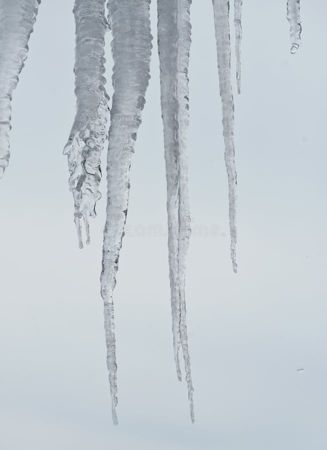 Icicle, Ice or Snow Melted by Sunlight and Refreezes Stock Photo