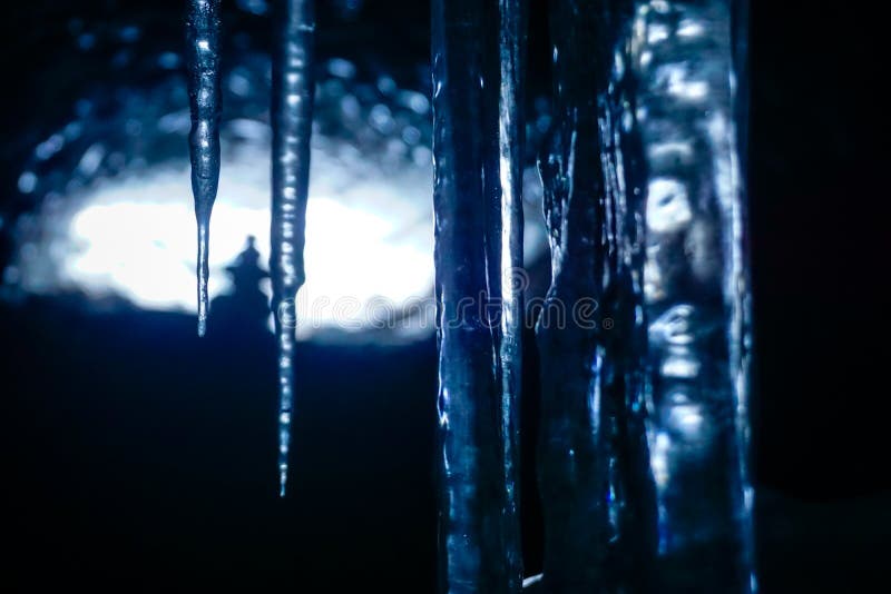 Icicles in an ice cave stock photography