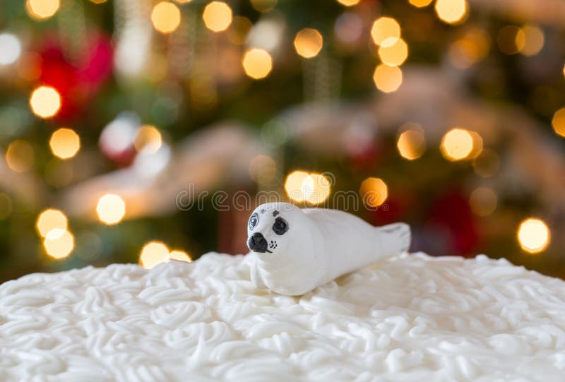 Icing on Christmas Cake with Tree Lights Stock Photo Image of holiday