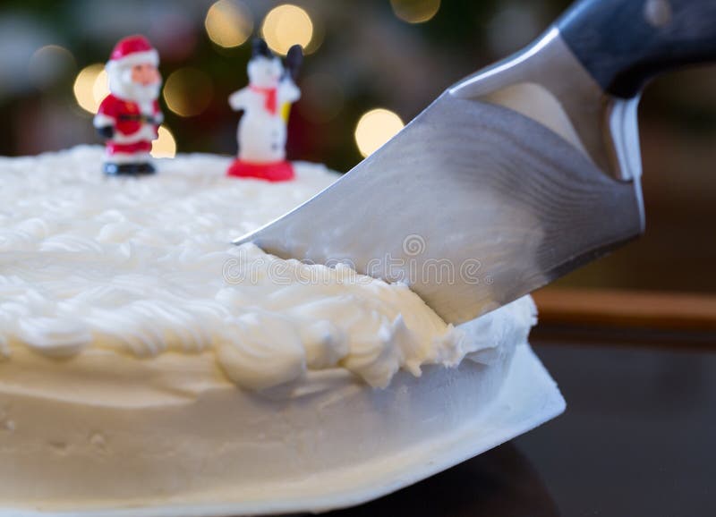 Icing on Christmas Cake with Tree Lights Stock Image Image of pastry
