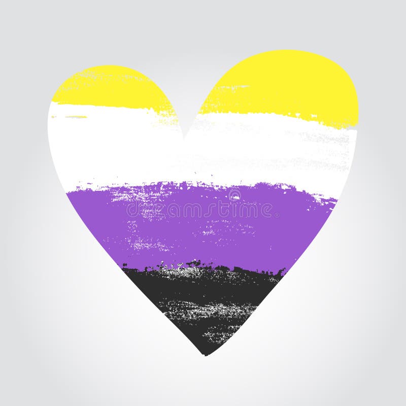 Non-binary pride flag in a form of heart. Brush stroke style. Vector EPS 10. Non-binary pride flag in a form of heart. Brush stroke style. Vector EPS 10