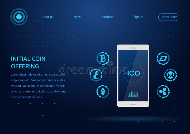 ico erbjudande webpagedesign för initialt mynt vektor illustrationer ico erbjudande webpagedesign för initialt mynt vektor illustrationer