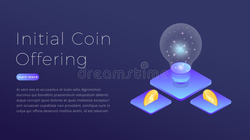 ICO. Isometric concept of Initial Coin Offering. Modern ICO hero image design stock illustration